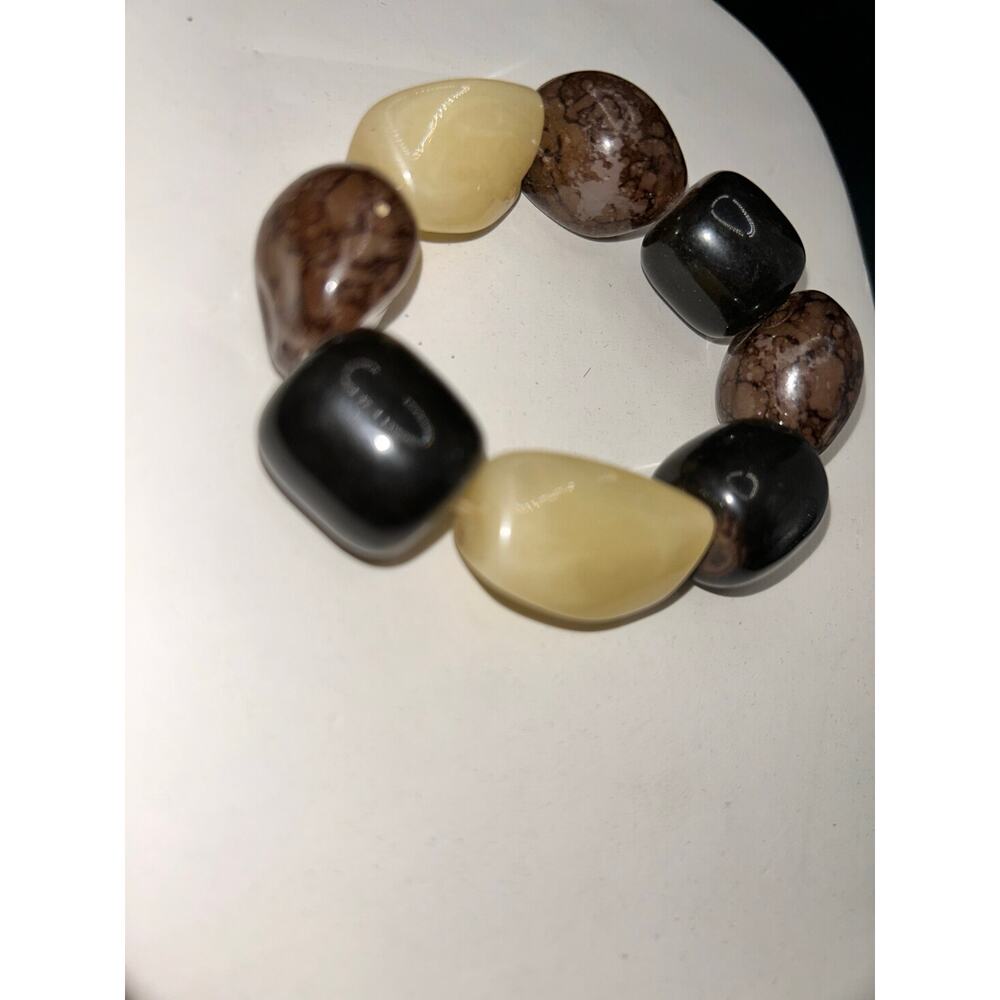 Chunky Bead Stretch Bracelet Statement Earthy Smooth Resin